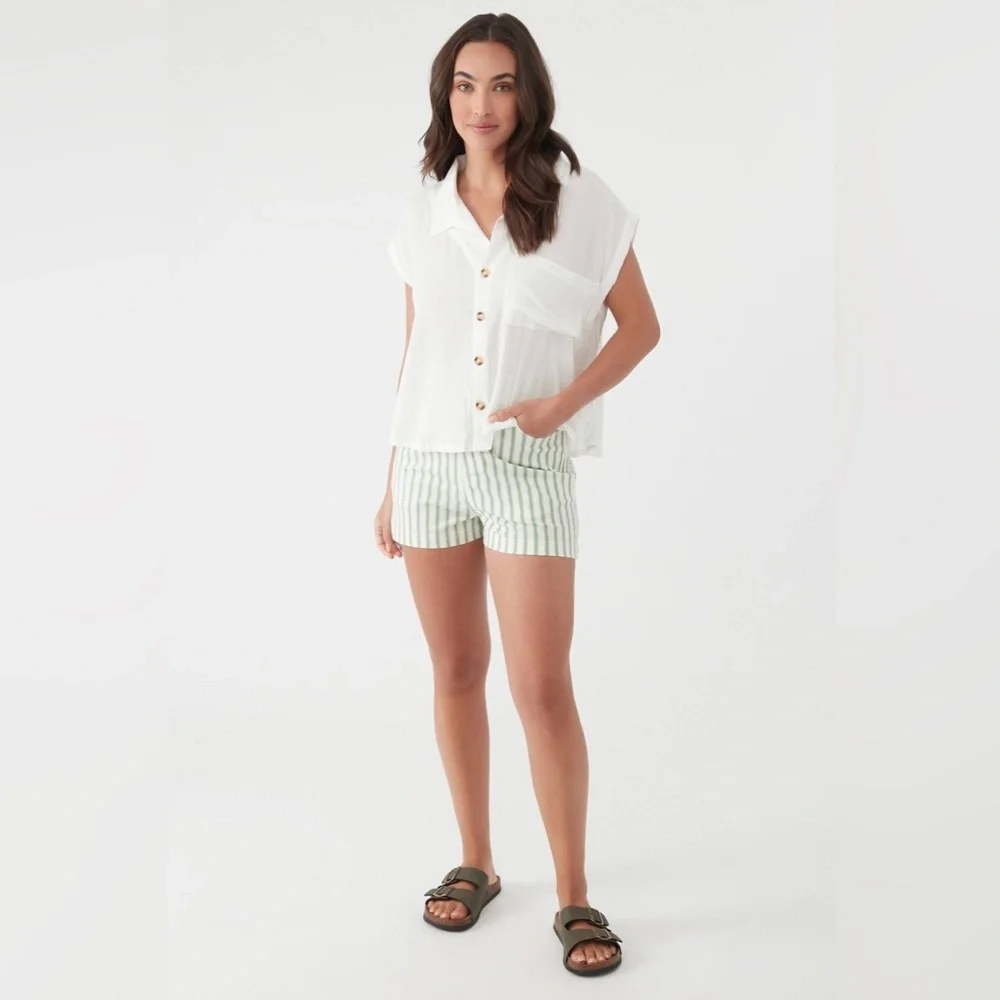 O’NEILL Sommers Knit Striped Ivory Aloe Green Shorts - Picture 7 of 7